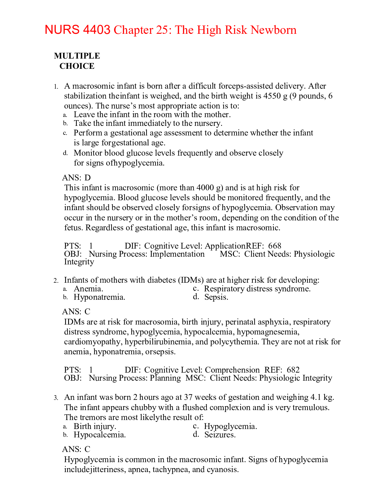 Preview image of NURS 4403 Chapter 25: The High Risk Newborn,100% CORRECT document